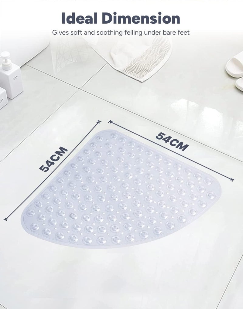 ADO Corner Shower Mat Non Slip, 21x21 inch Curved Shower Mats for Inside Shower, Anti-Slip Bath Mat with Strong Suction Cup, Drain Holes, Machine Washable, Ideal for The Elderly (Clear) - Image 5